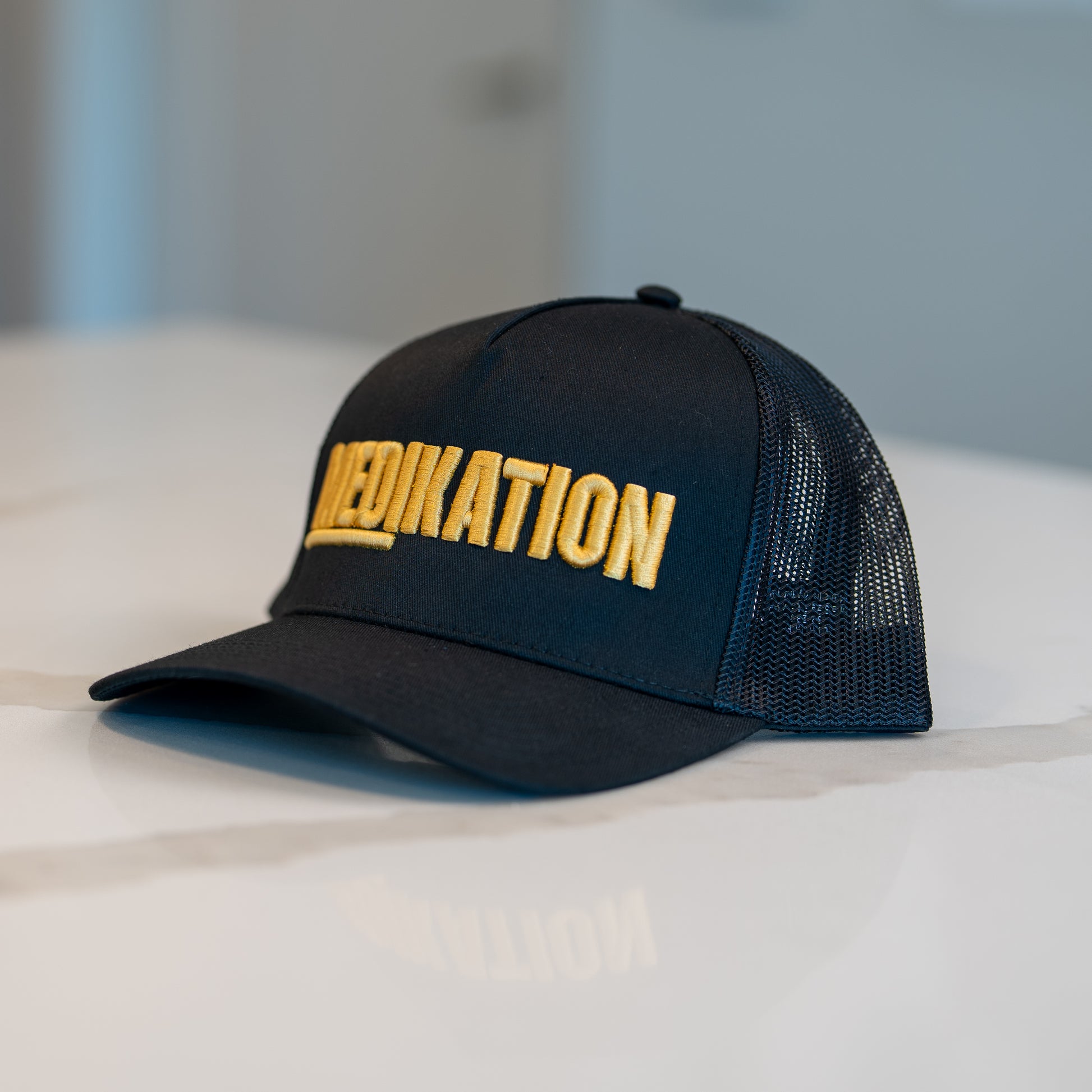 MEDIKATION Gold-Stitch Trucker Hat — detail view 2