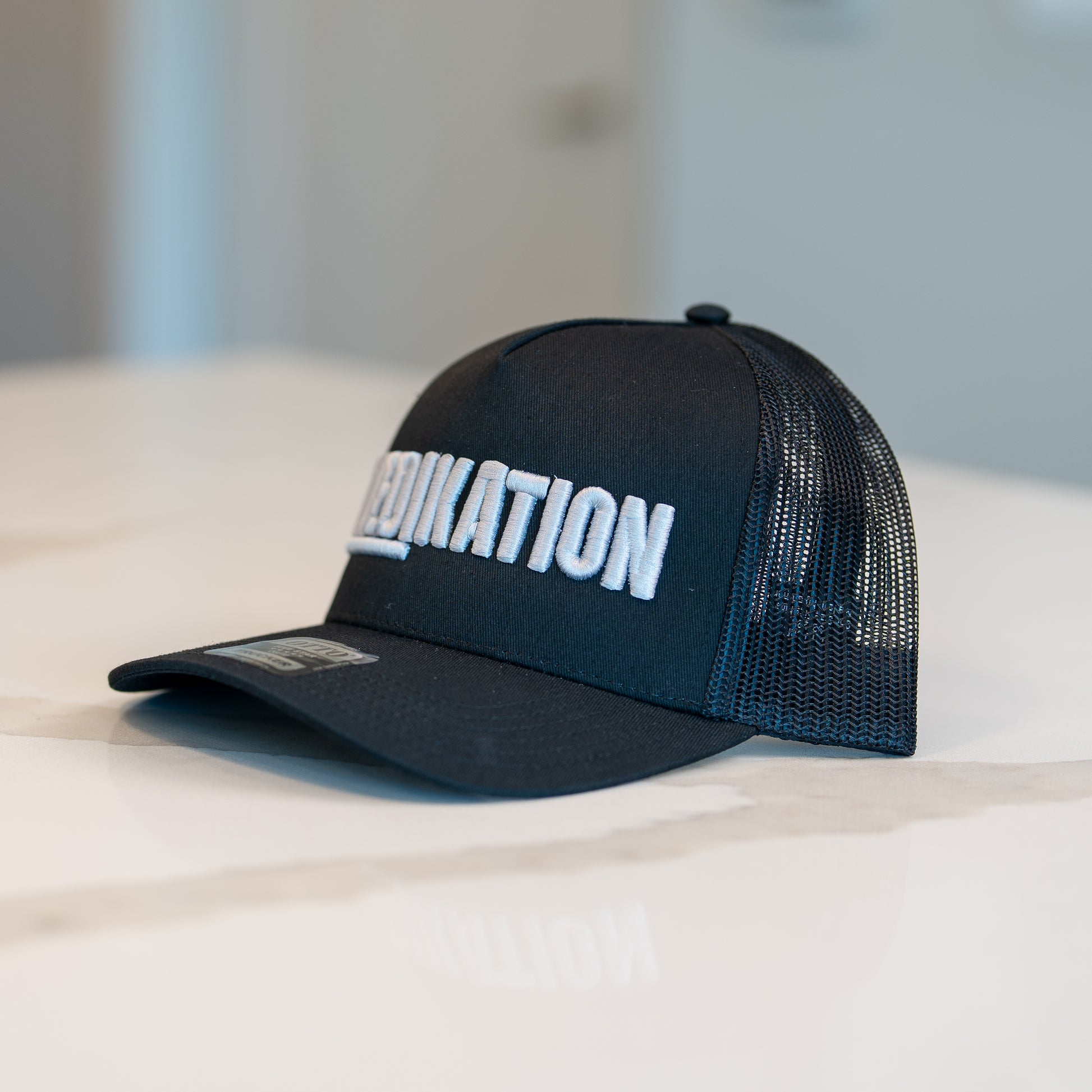 MEDIKATION Grey-Stitch Trucker Hat — detail view 3
