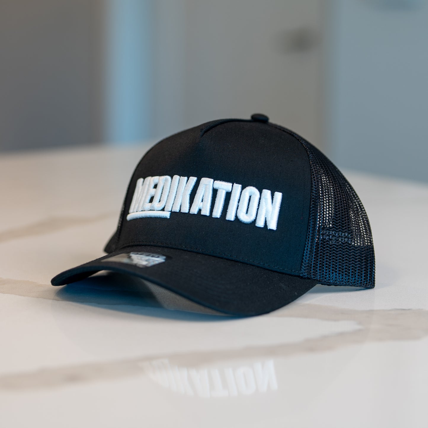 MEDIKATION White-Stitch Trucker Hat — detail view 2