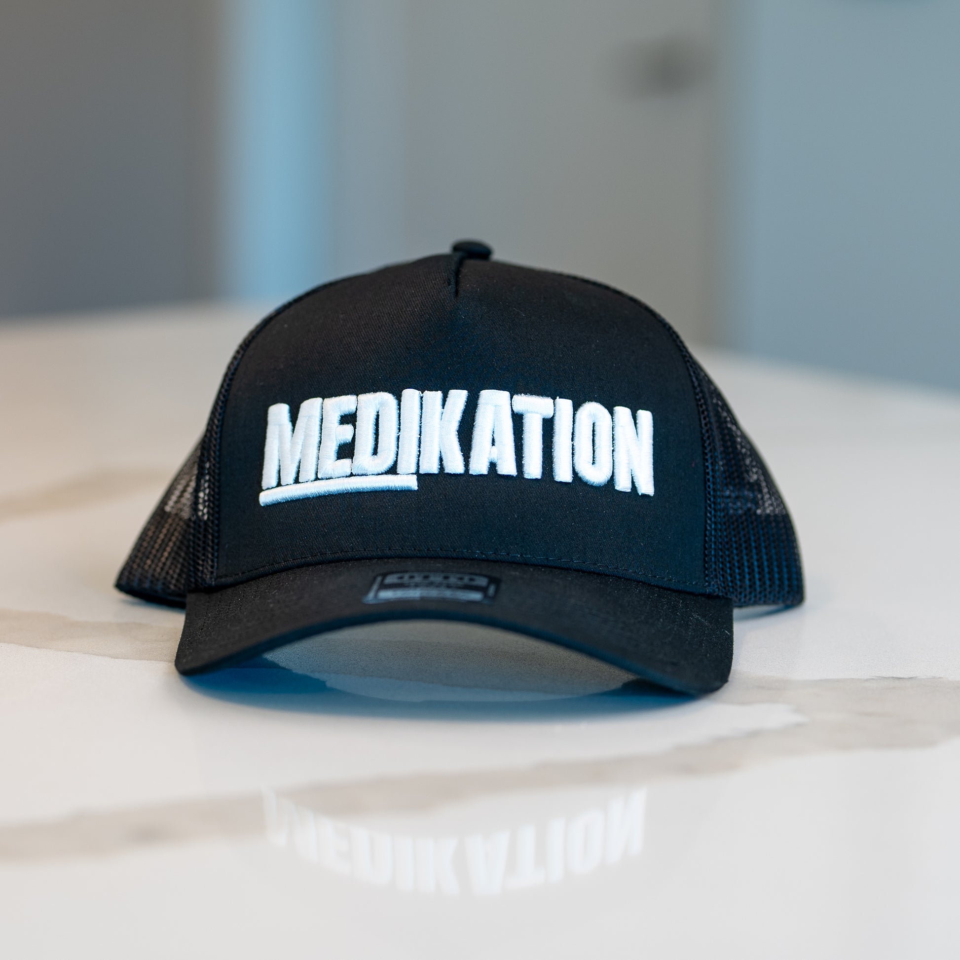 MEDIKATION White-Stitch Trucker Hat — detail view 3