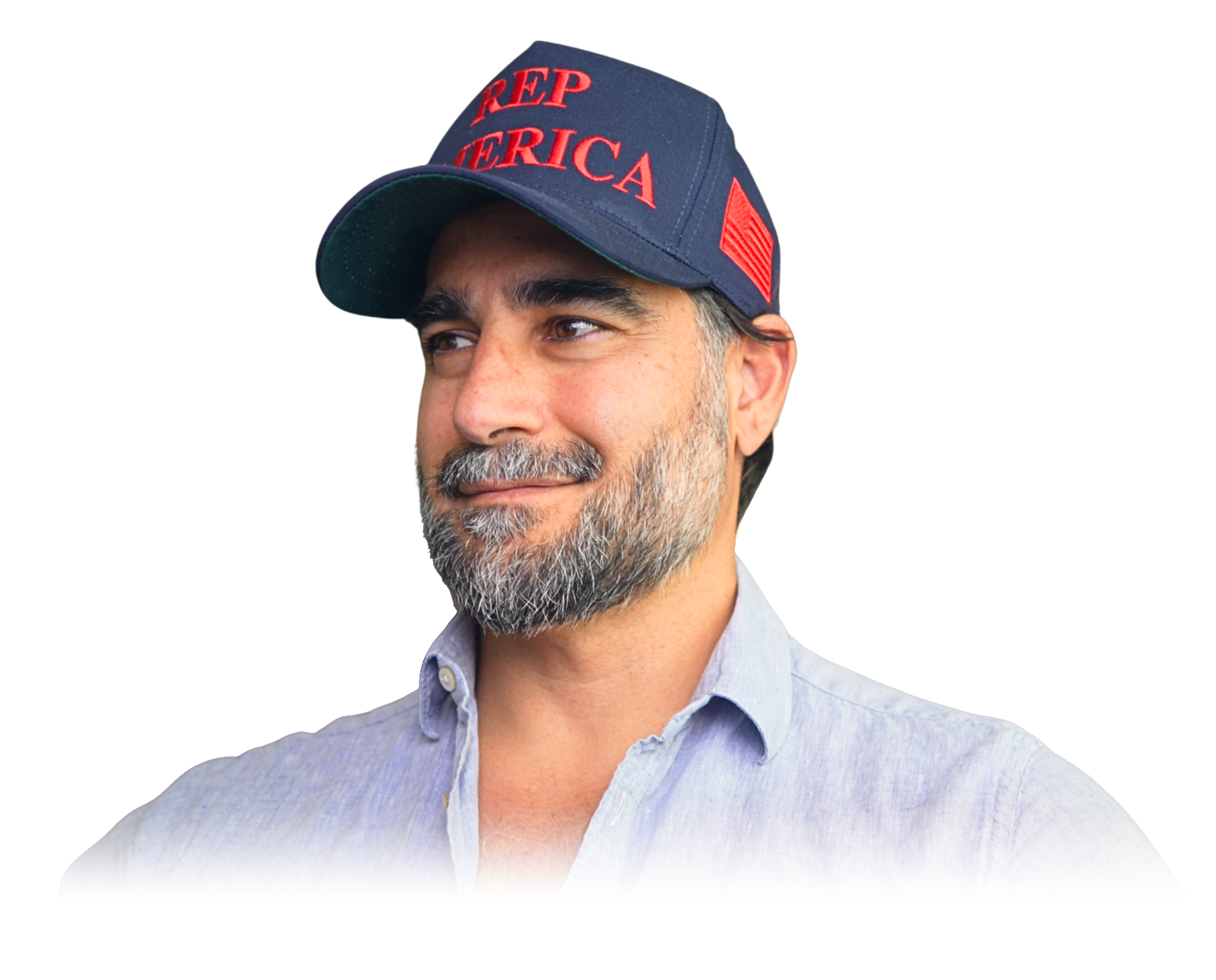 Medi Hashemi in a Rep America cap, looking to his left